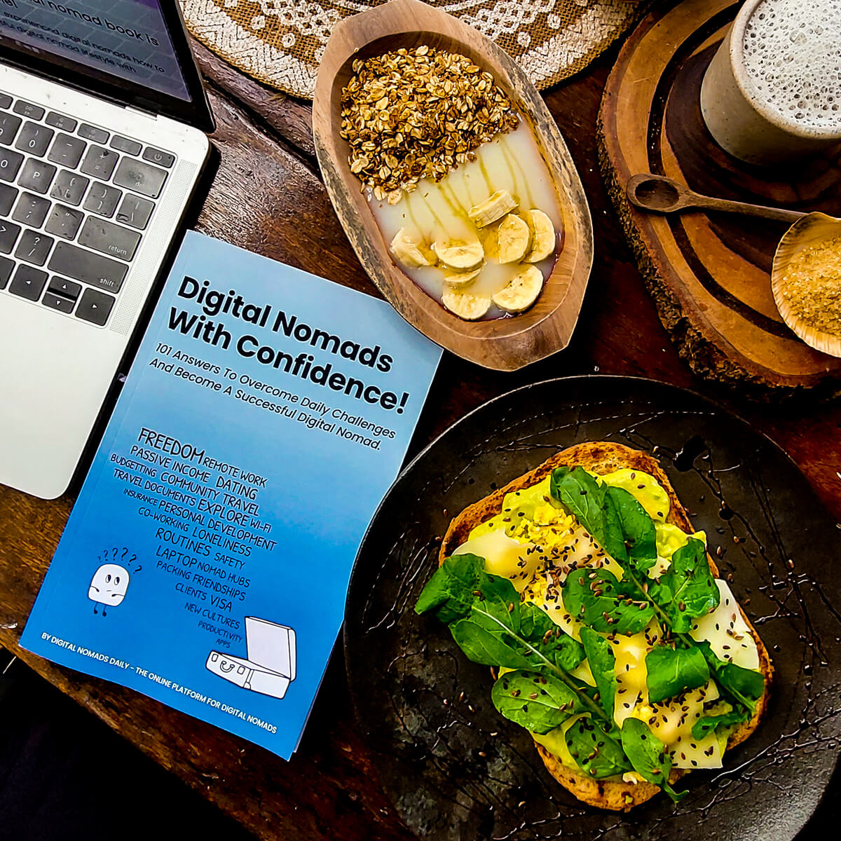 breakfast image with digital nomad book digital nomads with confidence by nienke nina make money online and travel the world